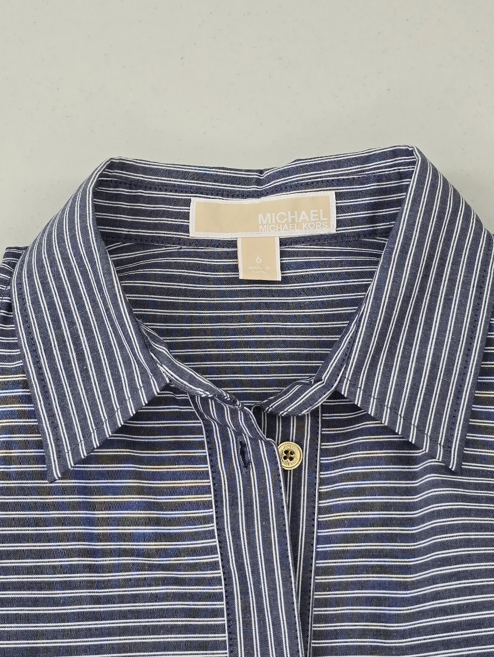 Michael Kors Navy & White Striped Cotton Poplin Halter Shirtdress Dress Size 6